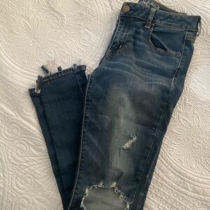 American Eagle Outfitters Dark Blue Distressed Skinny Jeans